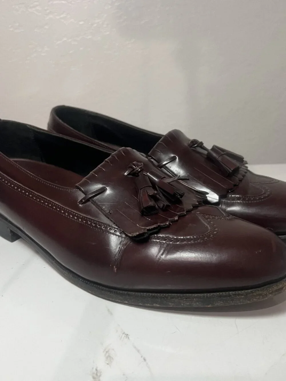 Florsheim Kiltie Tassel Loafers Mens 9.5 Burgundy Leather Wingtip Brogue